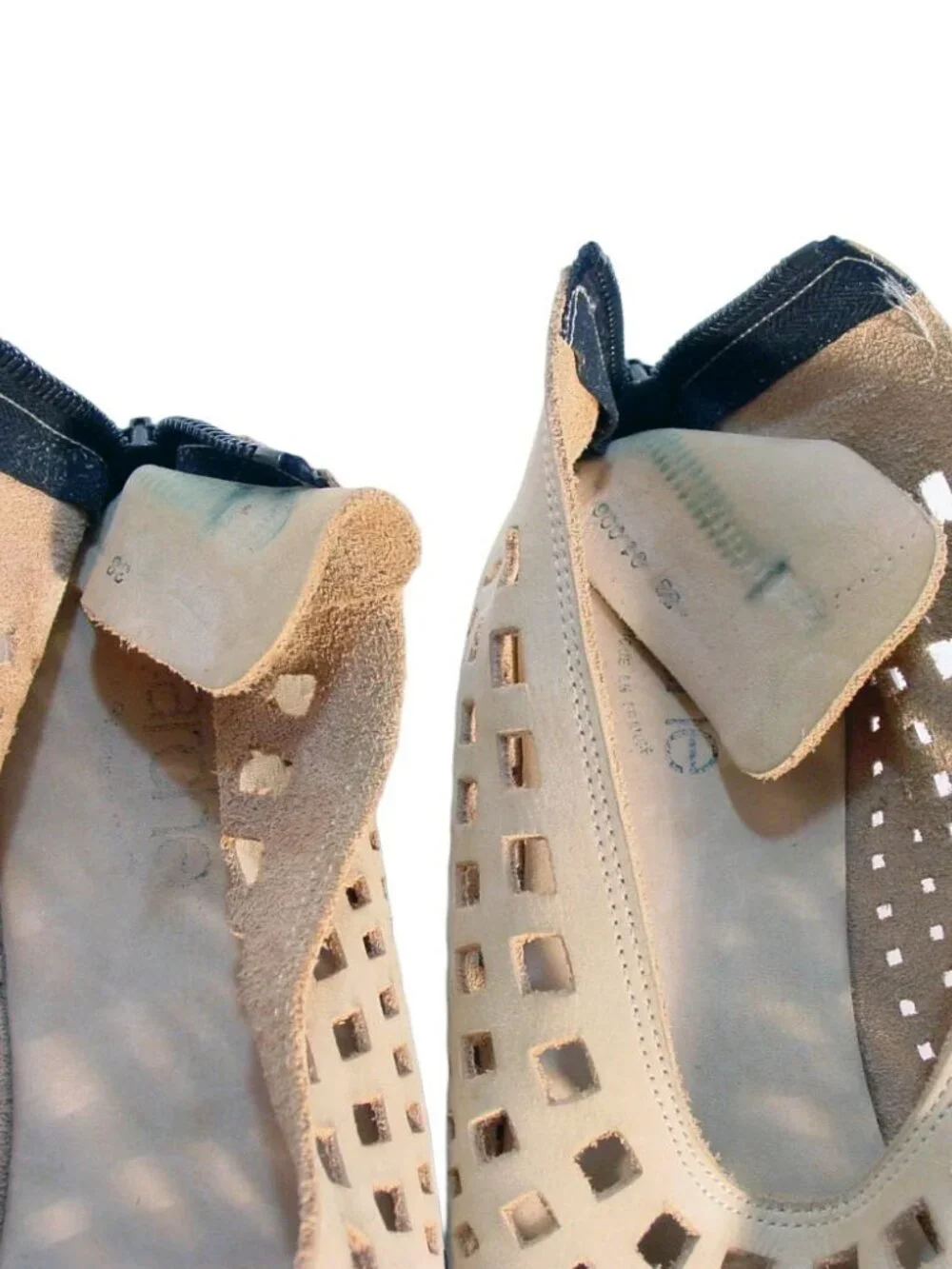 ARCHE $295 Vintage Nubuck Lattice Low Wedge Heel Zip Shoes 38/8 - Made in FRANCE - Picture 10 of 11
